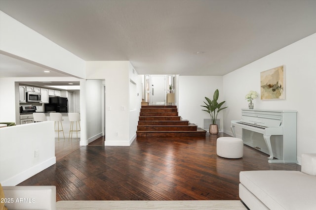 4434 E Camelback Rd Unit 132, Phoenix, AZ 85018 - living area with stairs, hardwood / wood-style flooring, and recessed lighting