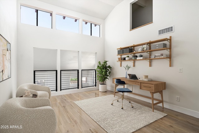 4434 E Camelback Rd Unit 132, Phoenix, AZ 85018 - office area with high vaulted ceiling and wood finished floors