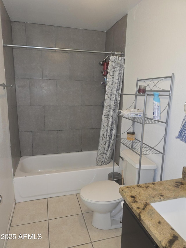 11770 W Aster Dr, El Mirage, AZ 85335 - full bathroom featuring tile patterned flooring, toilet, shower / bathtub combination with curtain, and vanity