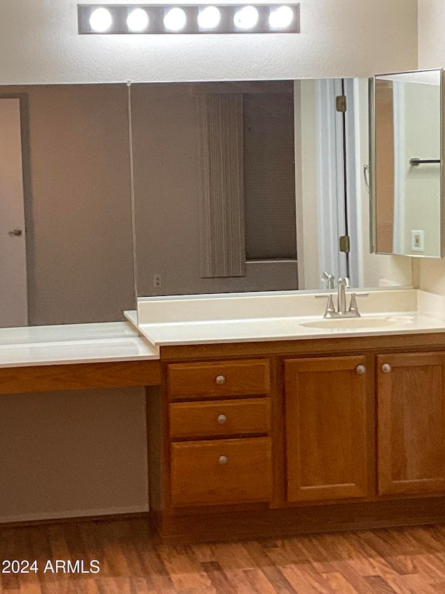 bathroom featuring vanity and wood-type flooring