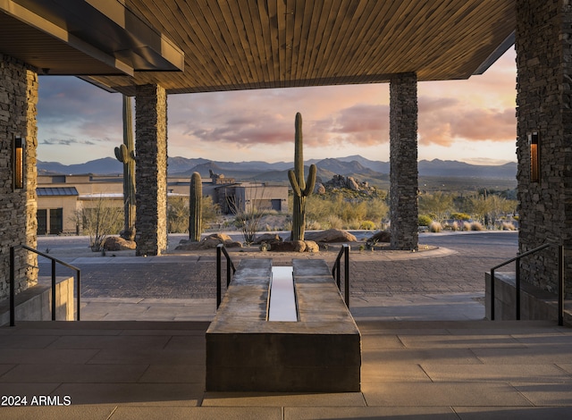 view of patio featuring a mountain view
