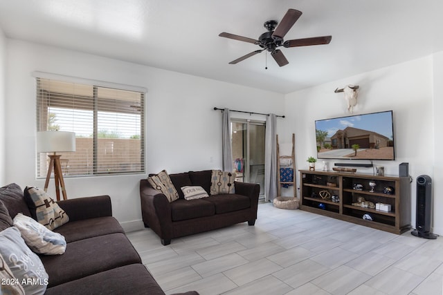 living room with ceiling fan