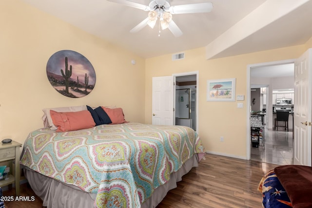 bedroom featuring ceiling fan and wood-type flooring