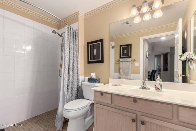 bathroom with vanity, toilet, and walk in shower