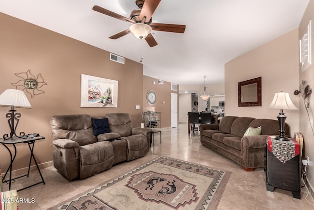 living room with ceiling fan