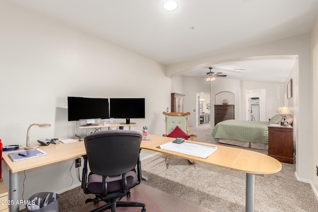 7247 W Buckskin Trl, Peoria, AZ 85383 - home office with carpet flooring, ceiling fan, and vaulted ceiling