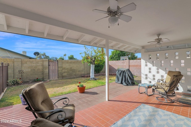 view of patio / terrace featuring grilling area and ceiling fan