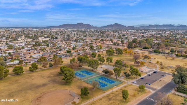 drone / aerial view featuring a mountain view