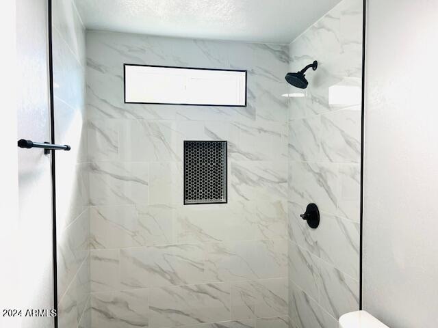 bathroom with toilet and a tile shower