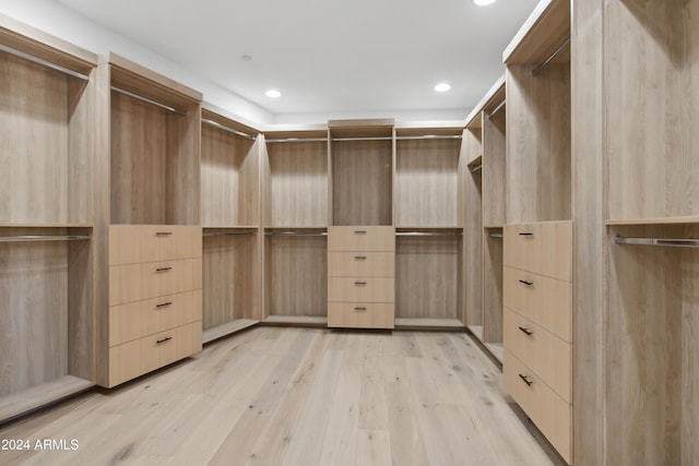 spacious closet with light hardwood / wood-style flooring