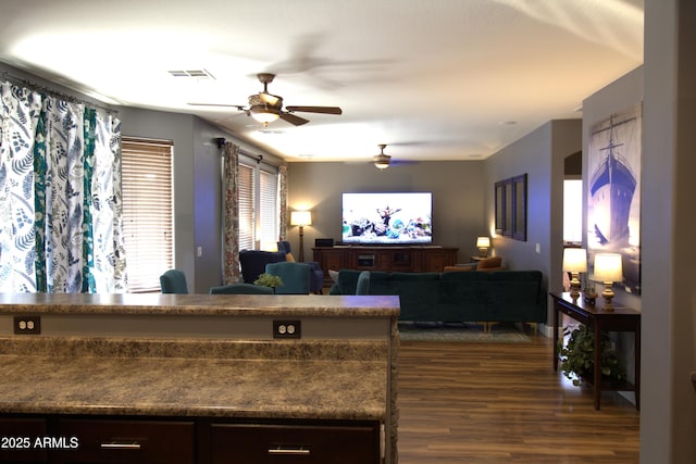 8920 S 40th Ln, Laveen, AZ 85339 - living room featuring dark wood-style floors and a ceiling fan
