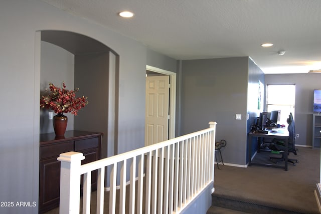 8920 S 40th Ln, Laveen, AZ 85339 - hall featuring carpet flooring, an office area, baseboards, recessed lighting, and an upstairs landing