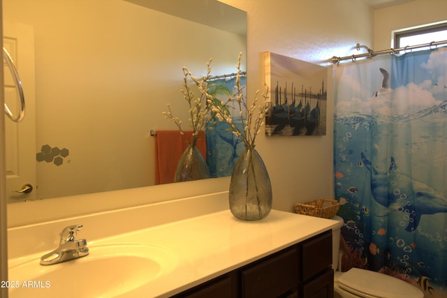 8920 S 40th Ln, Laveen, AZ 85339 - bathroom featuring toilet, vanity, and a shower with shower curtain