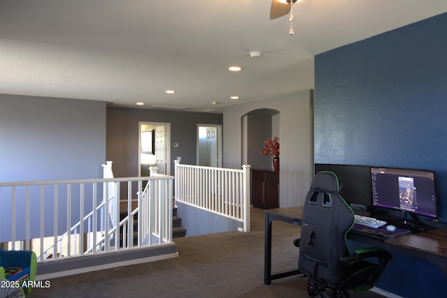 8920 S 40th Ln, Laveen, AZ 85339 - office featuring carpet floors, arched walkways, and recessed lighting