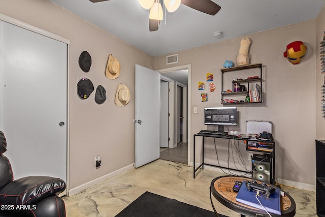 home office with ceiling fan