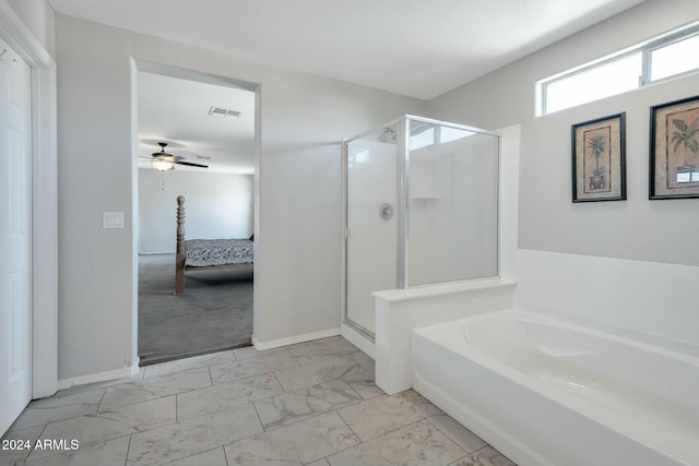 962 W Lindbergh Ave, Coolidge, AZ 85128 - bathroom featuring ceiling fan and separate shower and tub