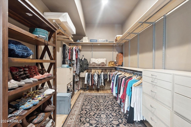 spacious closet with light hardwood / wood-style flooring