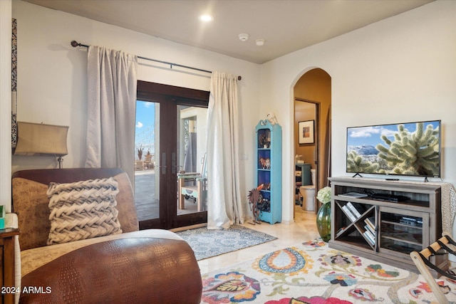 living area with light tile patterned floors