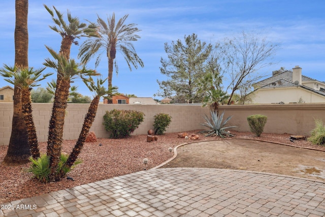 view of yard with a patio area and a fenced backyard