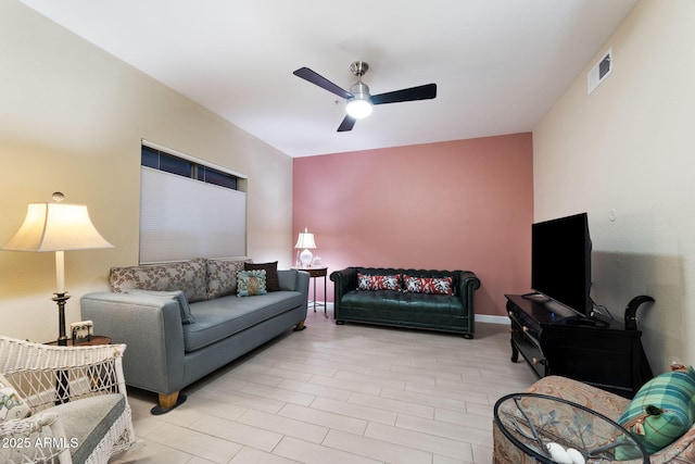 living room with ceiling fan