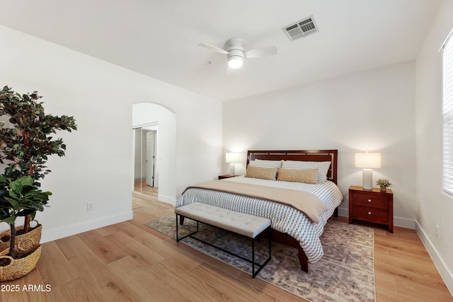 11500 E Cochise Dr Unit 1015, Scottsdale, AZ 85259 - bedroom featuring multiple windows, visible vents, arched walkways, light wood-type flooring, and baseboards