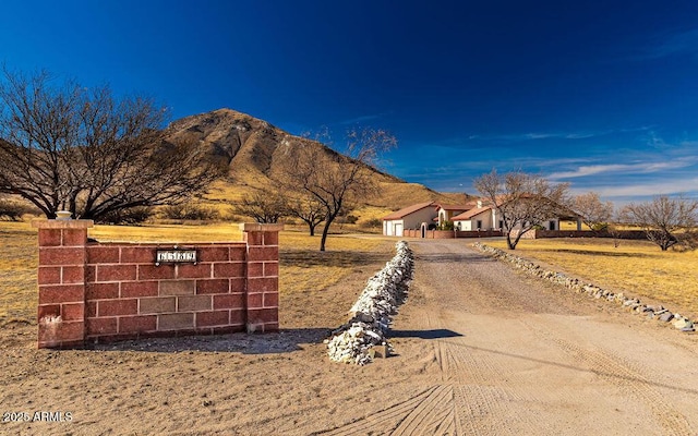 view of road featuring a mountain view and driveway