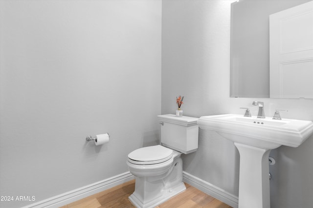 bathroom featuring toilet and wood-type flooring