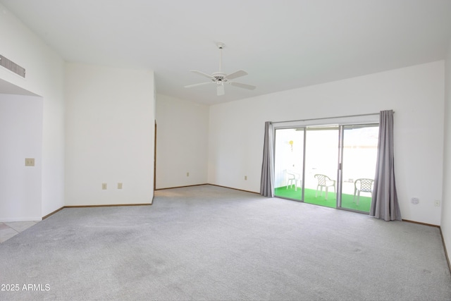 empty room with light carpet and ceiling fan