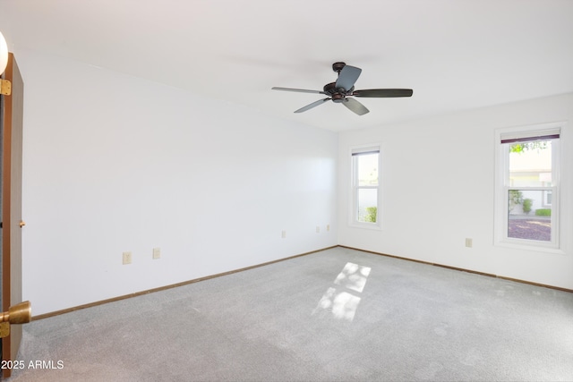 empty room with ceiling fan, a wealth of natural light, and carpet