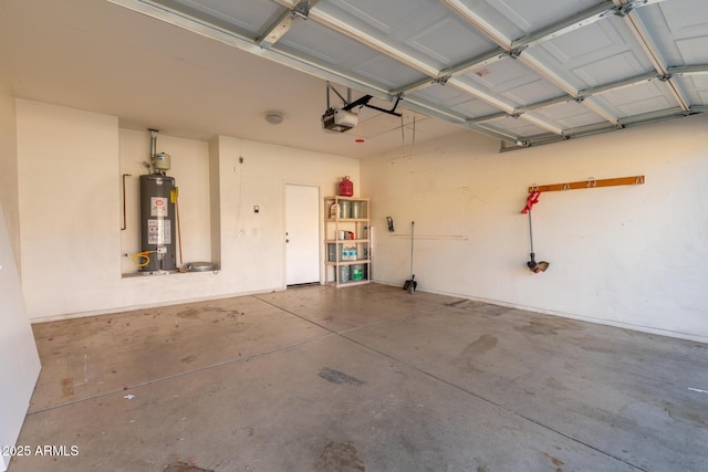 garage featuring a garage door opener and gas water heater