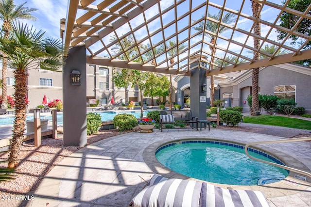 view of swimming pool featuring a patio