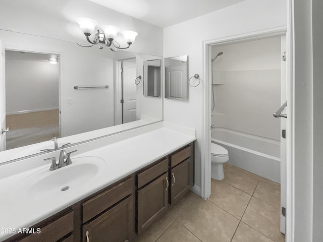 full bathroom with toilet, tile patterned floors, shower / bathtub combination, and vanity