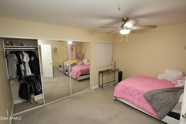 9450 N 95th St Unit 219, Scottsdale, AZ 85258 - bedroom with carpet floors, a closet, baseboards, and ceiling fan