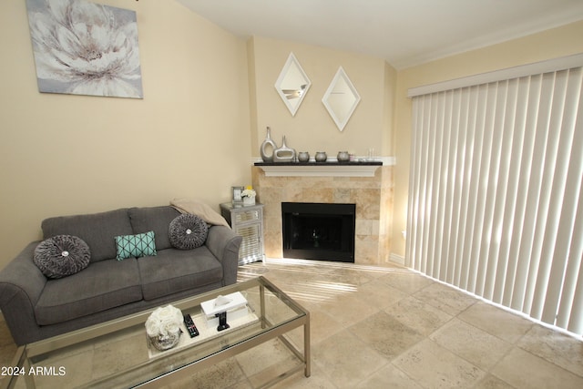 living room with a fireplace