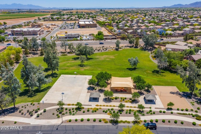 bird's eye view featuring a mountain view and a residential view