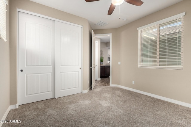 3338 E Coconino Dr, Gilbert, AZ 85298 - unfurnished bedroom with carpet, a closet, and ceiling fan