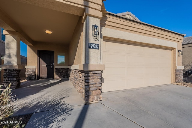 exterior space with a garage