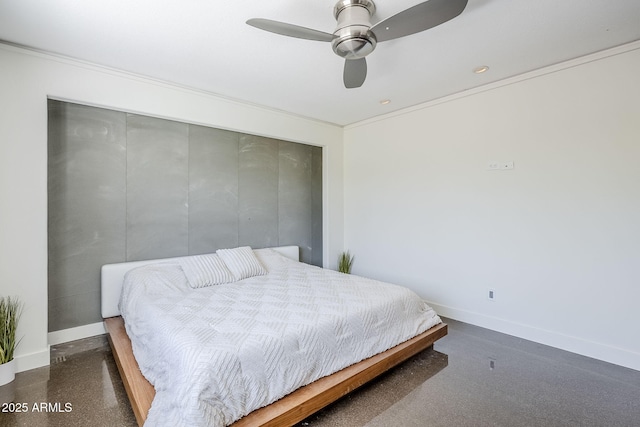 5239 E Waltann Ln, Scottsdale, AZ 85254 - bedroom featuring baseboards, a closet, ceiling fan, and ornamental molding