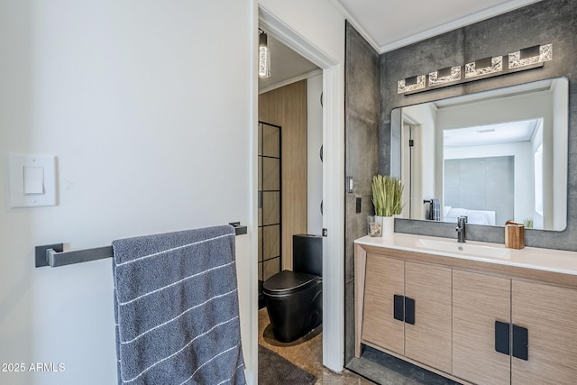 5239 E Waltann Ln, Scottsdale, AZ 85254 - bathroom with vanity, toilet, and ornamental molding