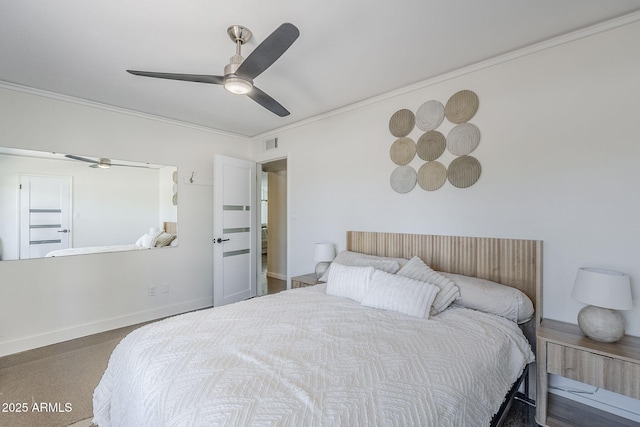 5239 E Waltann Ln, Scottsdale, AZ 85254 - bedroom featuring ornamental molding, a ceiling fan, and baseboards
