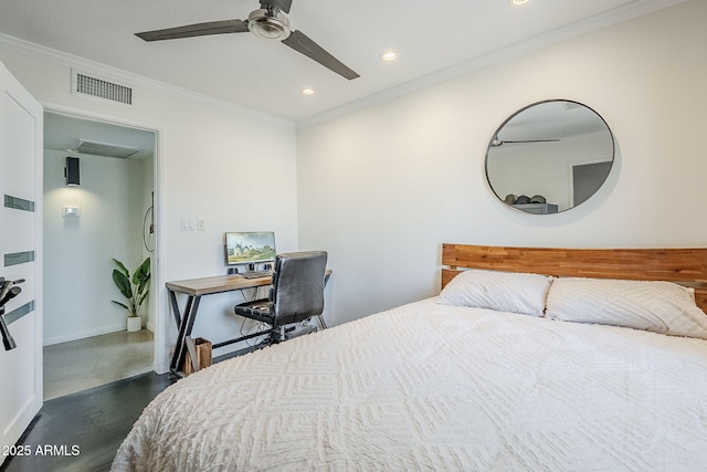 5239 E Waltann Ln, Scottsdale, AZ 85254 - bedroom featuring crown molding, recessed lighting, ceiling fan, and baseboards