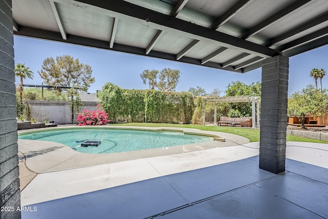 5239 E Waltann Ln, Scottsdale, AZ 85254 - view of swimming pool featuring a fenced backyard, a patio, and an outdoor living space
