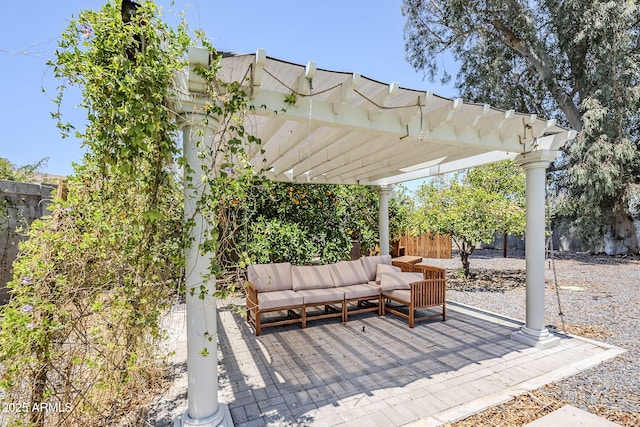 5239 E Waltann Ln, Scottsdale, AZ 85254 - view of patio / terrace with a pergola and an outdoor hangout area
