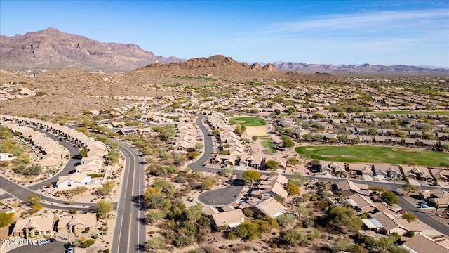 birds eye view of property featuring a mountain view