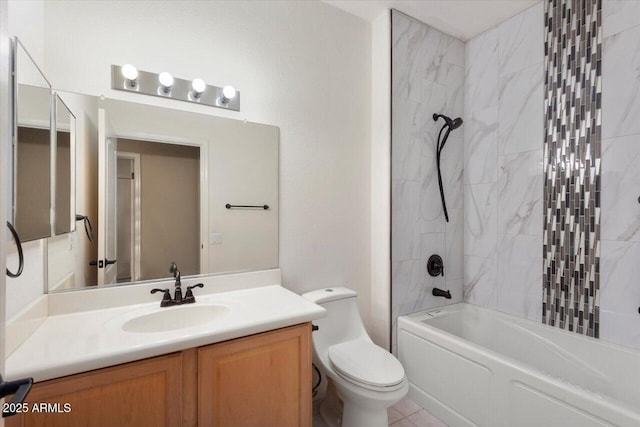 full bathroom with tile patterned flooring, vanity, toilet, and tiled shower / bath