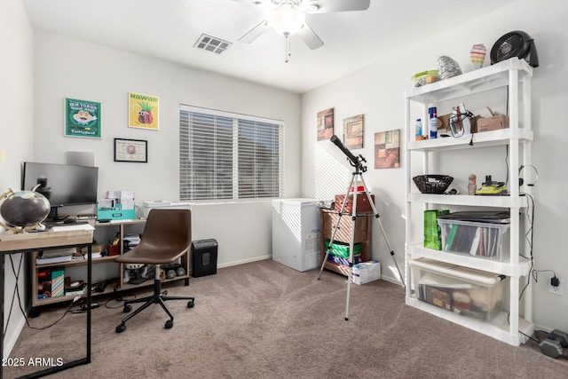 office with carpet and ceiling fan