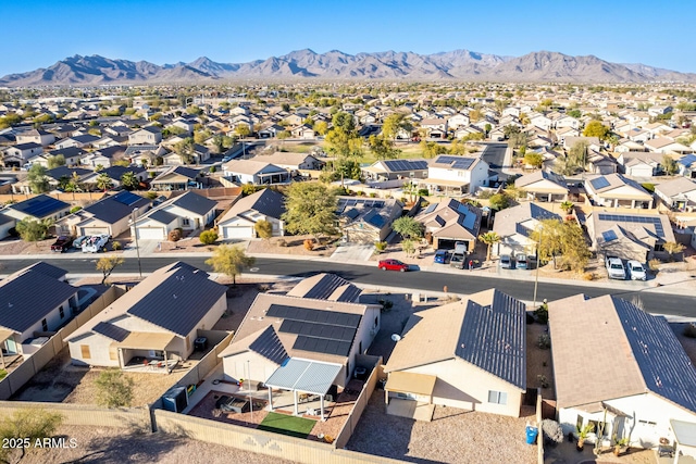 drone / aerial view featuring a mountain view