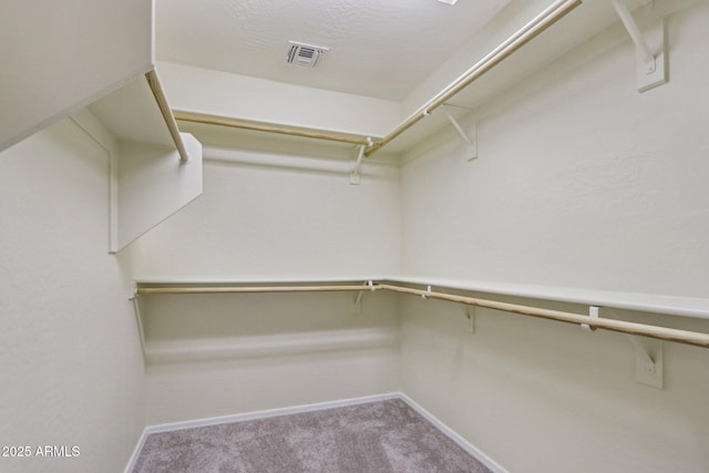 walk in closet with light carpet