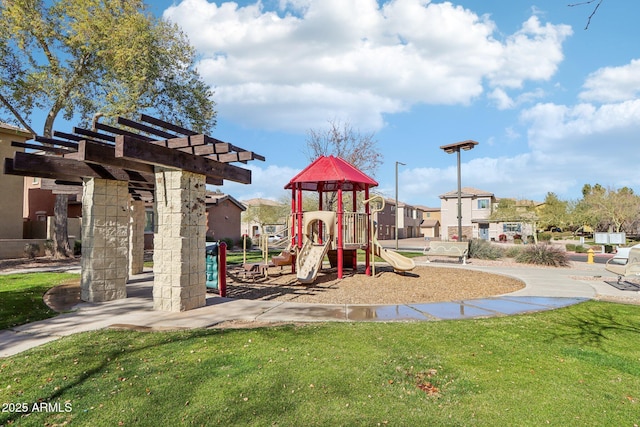 view of play area with a yard