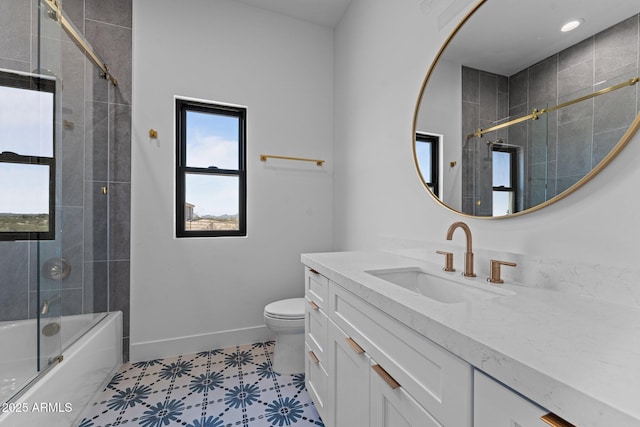 34198 S State Route 89th Hwy, Wickenburg, AZ 85390 - bathroom featuring baseboards, vanity, toilet, enclosed tub / shower combo, and tile patterned floors